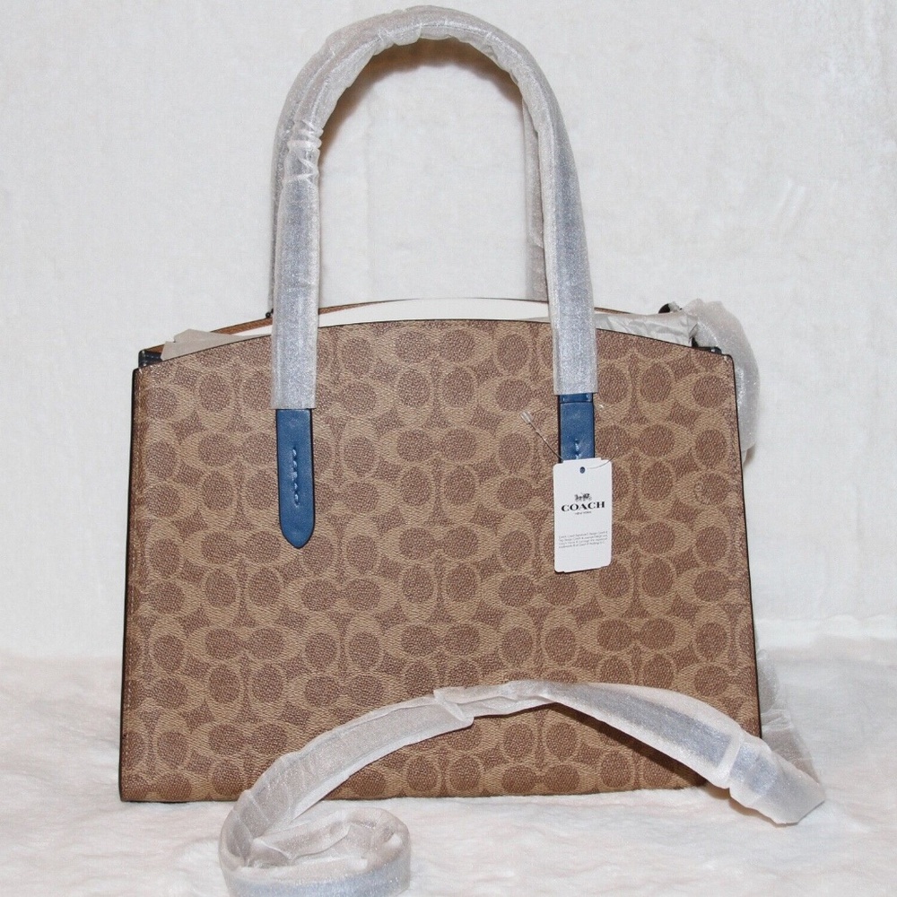 NWT COACH Charlie Carryall in Colorblock Signature Canvas Tote Bag Dark Denim - Picture 3 of 8